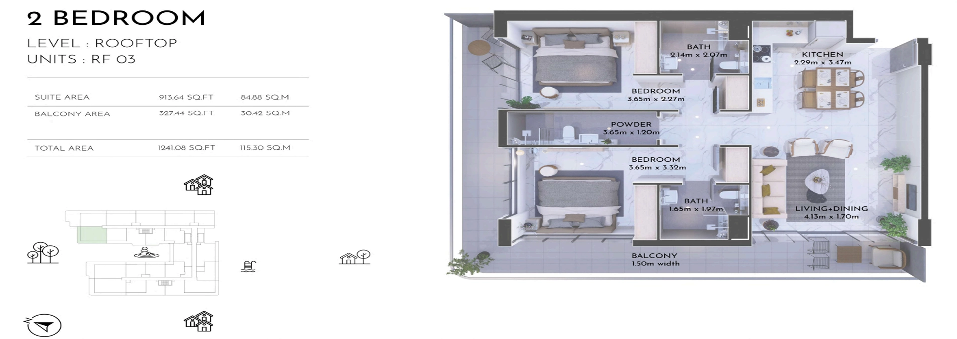 Olivia residences roof top two bedroom floor plan
